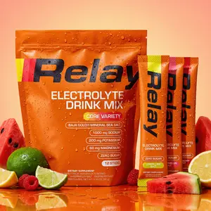 Relay Zero Sugar Electrolytes - Baja Gold Sea Salt | Variety Pack | Hydration Drink Mix Powder Packets with Sodium, Magnesium Glycinate, Potassium & Trace Minerals | 12 Sticks