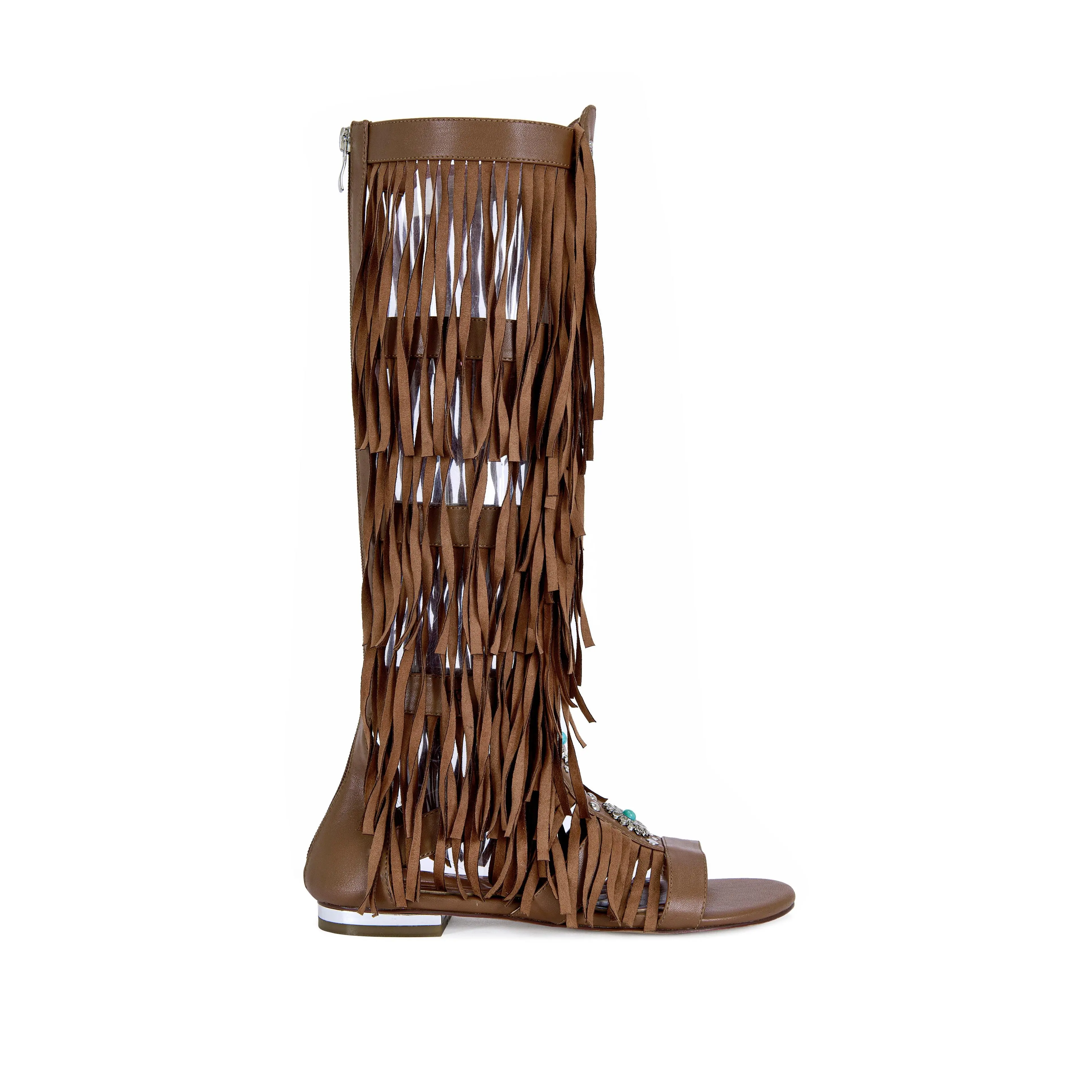 DUSTINE-BROWN FRINGE GLADIATOR FLAT SANDAL