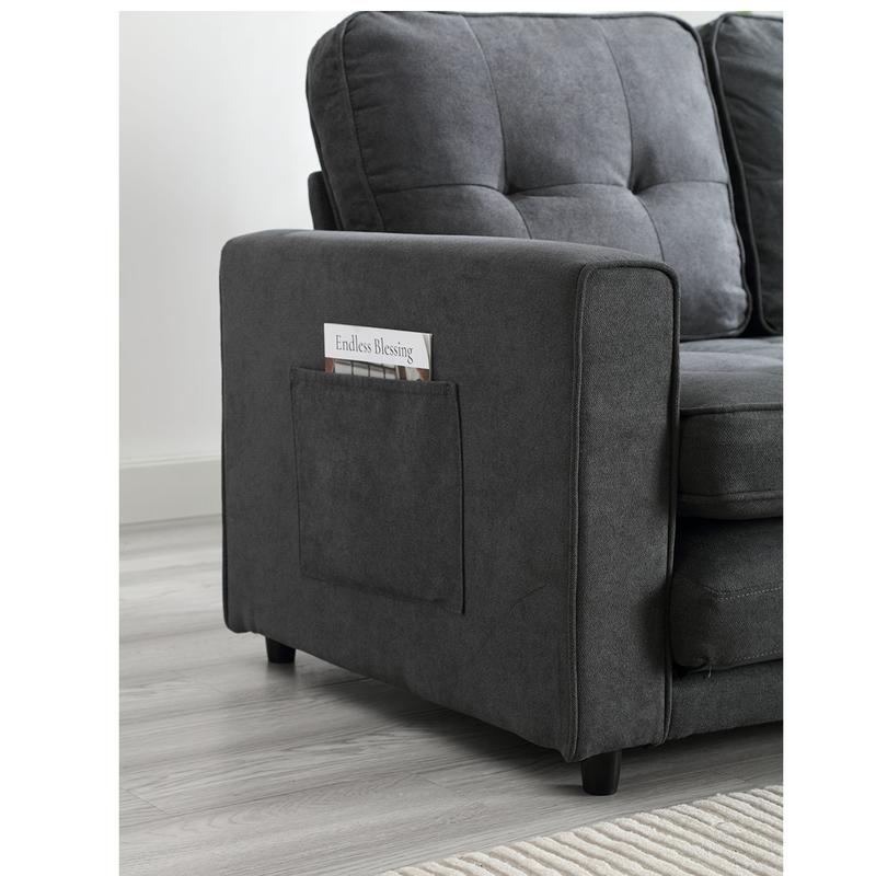 3 Fold Sofa,Convertible Futon Couch sleeper sofabed,Space saving loveseat,Pull Out Couch Bed for Living Room,Dark Gray, Velvet linen fabric