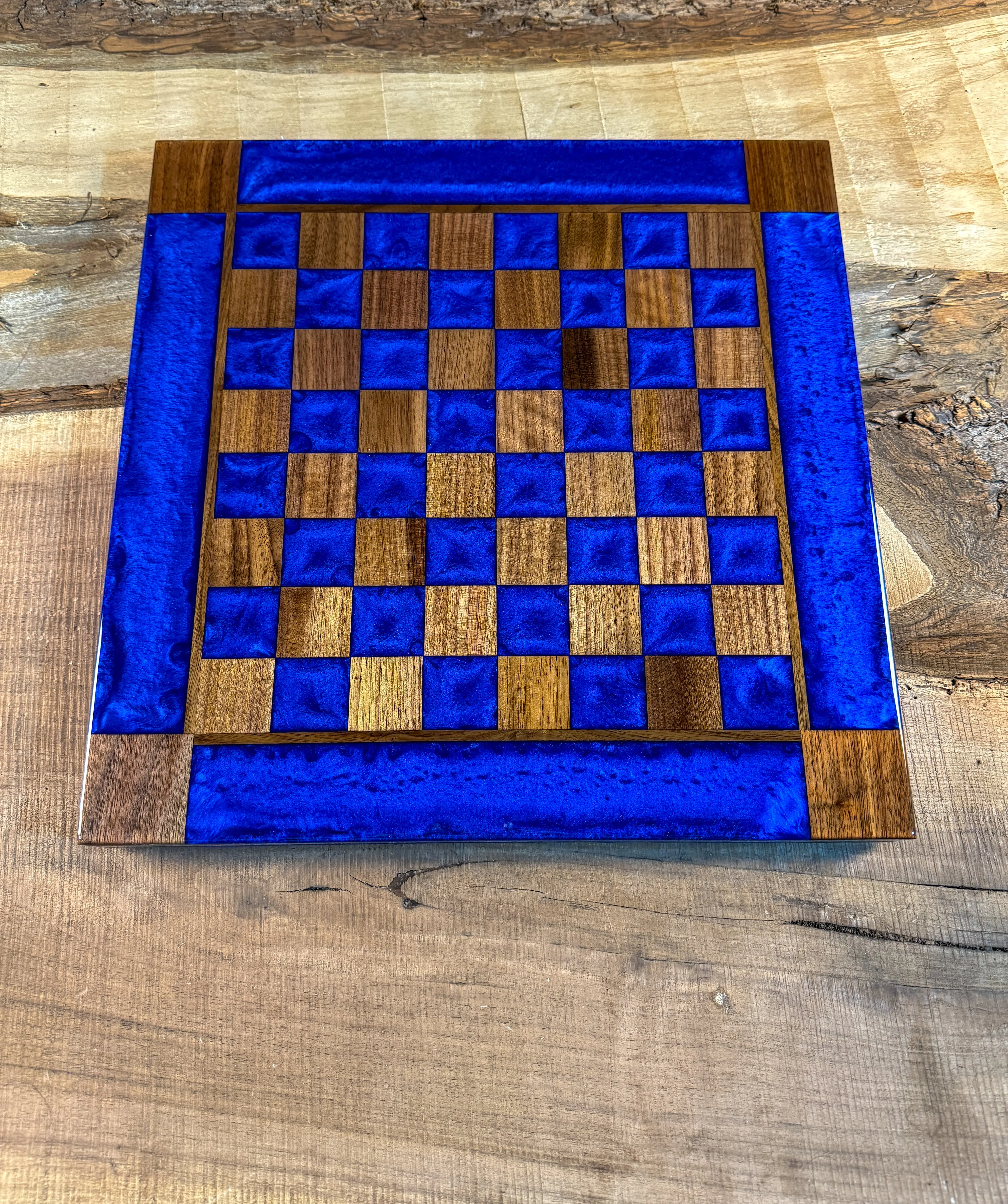 Deep Blue Walnut Chess Board (Chess Set Included)