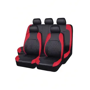 Universal 9-Piece 5-Seat Car Seat Cover Set, PVC Leather with 4mm Sponge, Includes Front, Backrest, Rear & Headrest Components for Car Interior Accessories