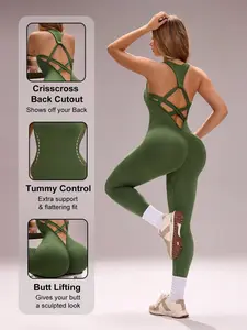 Women's Seamless High-Waisted Cross Back Yoga Jumpsuit, Four-Sided Stretch Matte Fitness Bodysuit, Abdominal Shaping All-Season Wear
