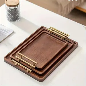 Bamboo Tea Tray with Right Angle Design, Rectangular Solid Wood Serving Tray with Handles for Tea Sets and Breakfast, Modern Chinese Style Decorative Tray for Living Room Home Use, Hotel Tea Table and Elegant Tea Gatherings