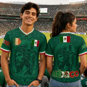 2026 Mexico Soccer Jersey, Chichén Itzá Pyramid Graphic Retro Soccer Jersey, All over Print, Casual Style for All Seasons, Classic Throwback Jersey Sportswear Top