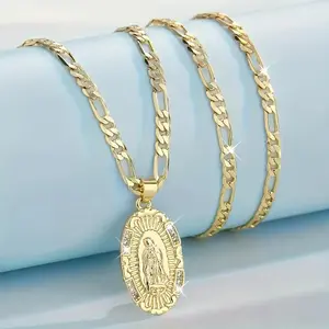 14K Gold Plated Oval Virgin Mary Pendant Necklace, Necklaces for Women, Charming Festival Gift