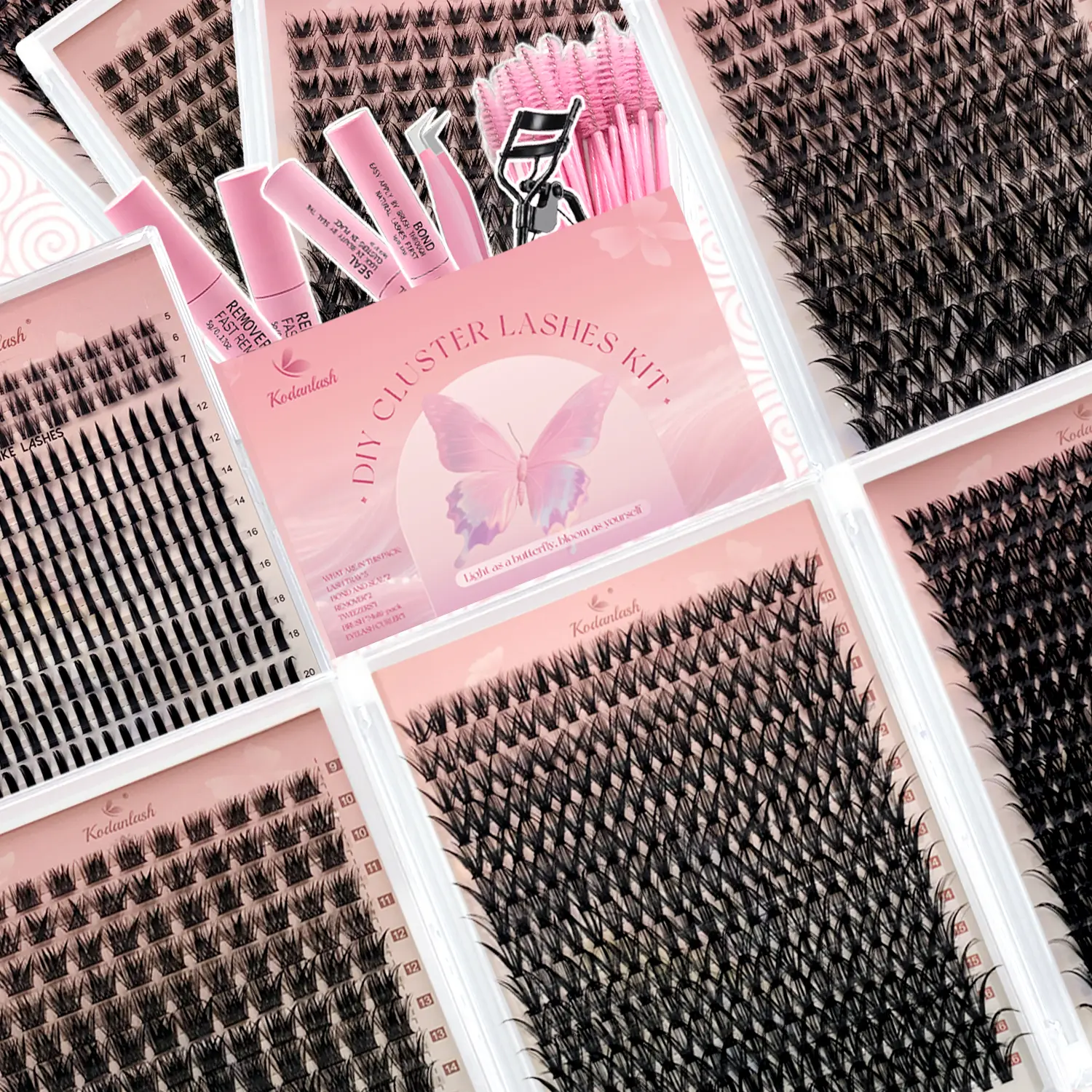 black individual eyelash 1312Pcs High Capacity Lashes Kit 5 Trays D Curl Fluffy Lash Clusters Eyelash Extension Gift Kit Multiple Styles Mixed Length Eyelash Curler Set With 2 Lash Bond&Seal 2 Lash Removers 1Tweezers 30 Lash Brush 1 Lash Curl Cosmetic