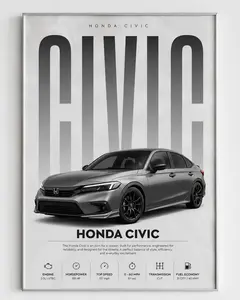 Honda Civic Poster No Frame | Sports Car Wall Art Print | Modern Automotive Poster | Gift for Car Enthusiast | Car Print | Car Poster