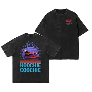 Washed 100% Cotton Double-Sided Print Tee, Vintage "Hotter Than A Hoochie Coochie" Retro Shirt, 90s Country Music Meme Summer Vacation Trendy Tee