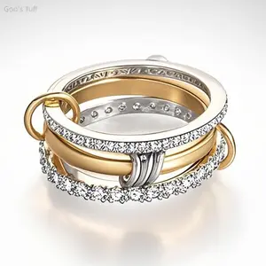 Women's Stackable Band Finger Ring, Fashion Costume Jewelry Accessory, Dual-Color Intertwined 3-Loop Design, Sparkly Full Zircon Inlay, Multi-Layer Detail, Ideal for Daily Matching & Holiday Gifting