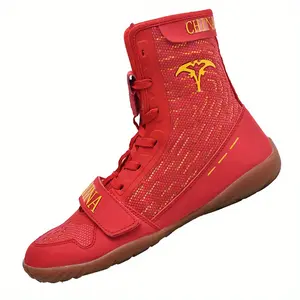 LISM Men's Weightlifting & Boxing Training Shoes - Slip-On Powerlifting Shoes with EVA Sole for Squat Stability, Non-Slip Grip & Durability - PU/Fabric Upper Red Fitness Shoes for Gym & Indoor Workouts, Gym Accessories, Sporty Aesthetic, Breathable Fabric