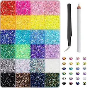 30000Pcs Bulk Resin Jelly Rhinestones 3mm Flat Back Mixed Color Gems with Gifted Tools Tweezers for Crafting Bedazzling Nails Clothes Shoes Tumblers