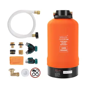 RV Water Softener System, 16,000 Grain Portable Hard Water Softener For RVs, Trailers, Boats, Campers, 3/4-Inch Brass Fittings, 42-Inch Hose, Easy Install, Reduces Scaling For Pressure Wash Car Cleaning