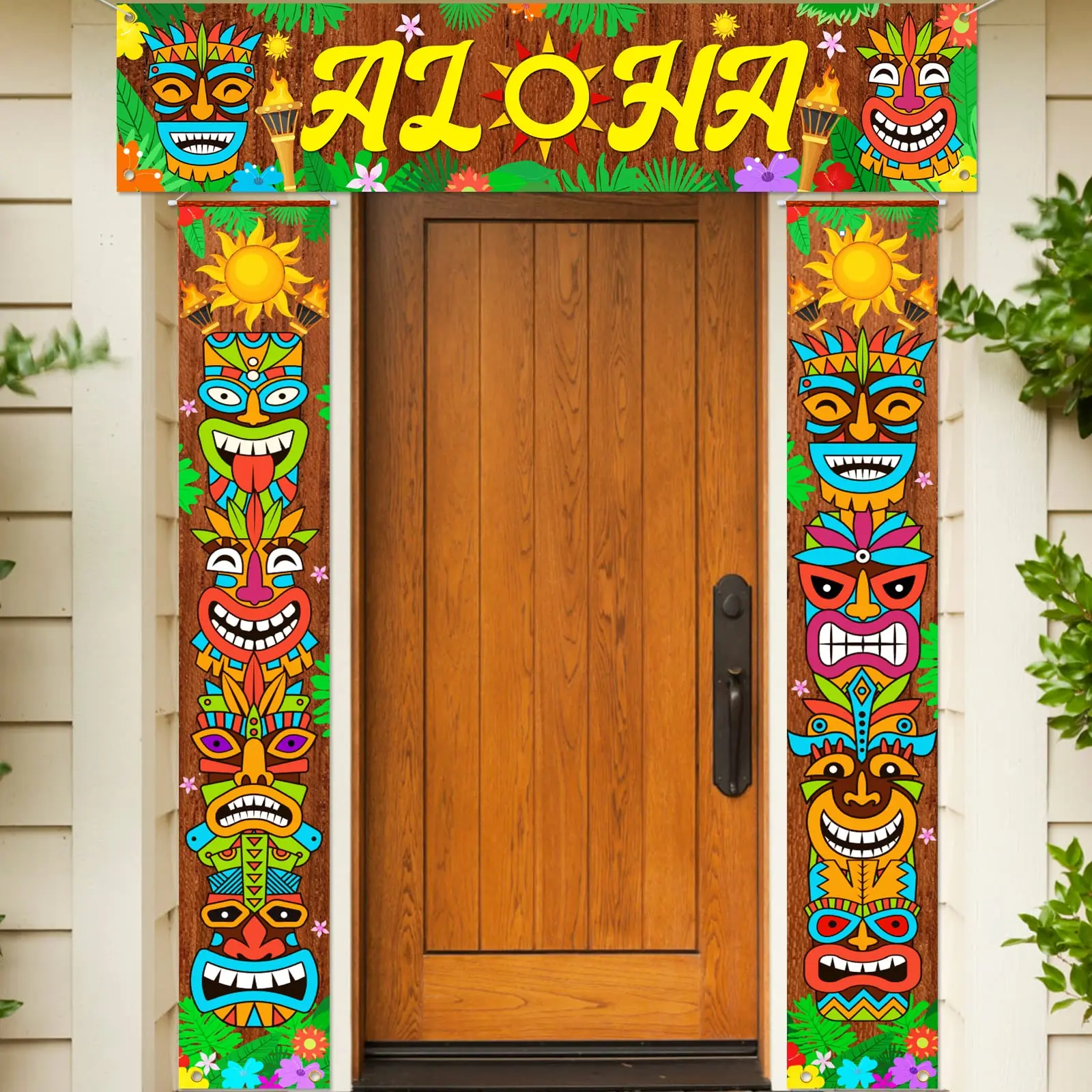 Hawaiian Luau Party Decorations  Tiki Banner Totem Aloha Welcome Door Signs For Bar Tropical Moana Carnival Jungle Backdrop Wall Hanging Decor Supplies