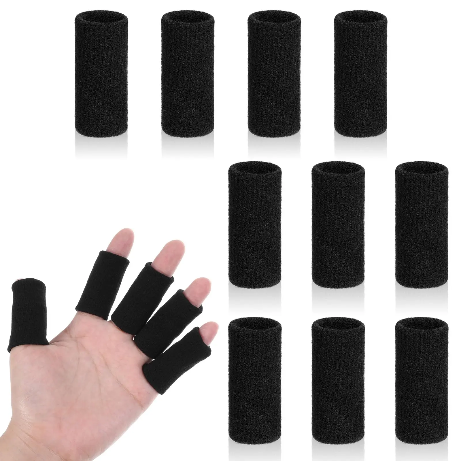 10 Pcs Finger Sleeves Protectors, Sport Finger Splints Elastic Thumb Splint Brace for Finger Support Finger Sleeves Compression Aid for Relieving Pain Arthritis Finger (Black)
