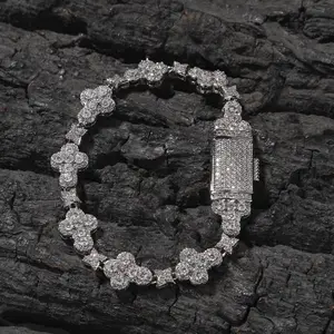[ICE HUE] Iced Out Cross Bracelet - 18K Gold Vacuum Plated Copper with 5A+ Sri Lanka Zircon, Miami Italy Mexico & Micro Inspired, Fashionable Jewelry, Rhinestone Bracelet, Stackable, Unisex Daily Wear Gift Idea, Classic Hip Hop Simple Sporty Styles
