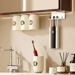 Magnetic Toothbrush Rinse Cup Holder, Stainless Steel Wall Mounted Brushing Cup Storage Rack, Strong Adhesive Toothbrush Cup Organizer