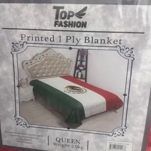 Top Fashion Printed 1 Ply Blanket - Queen Weight 2.0kg, Featuring Mexican Flag Design, Ideal for Home Decor