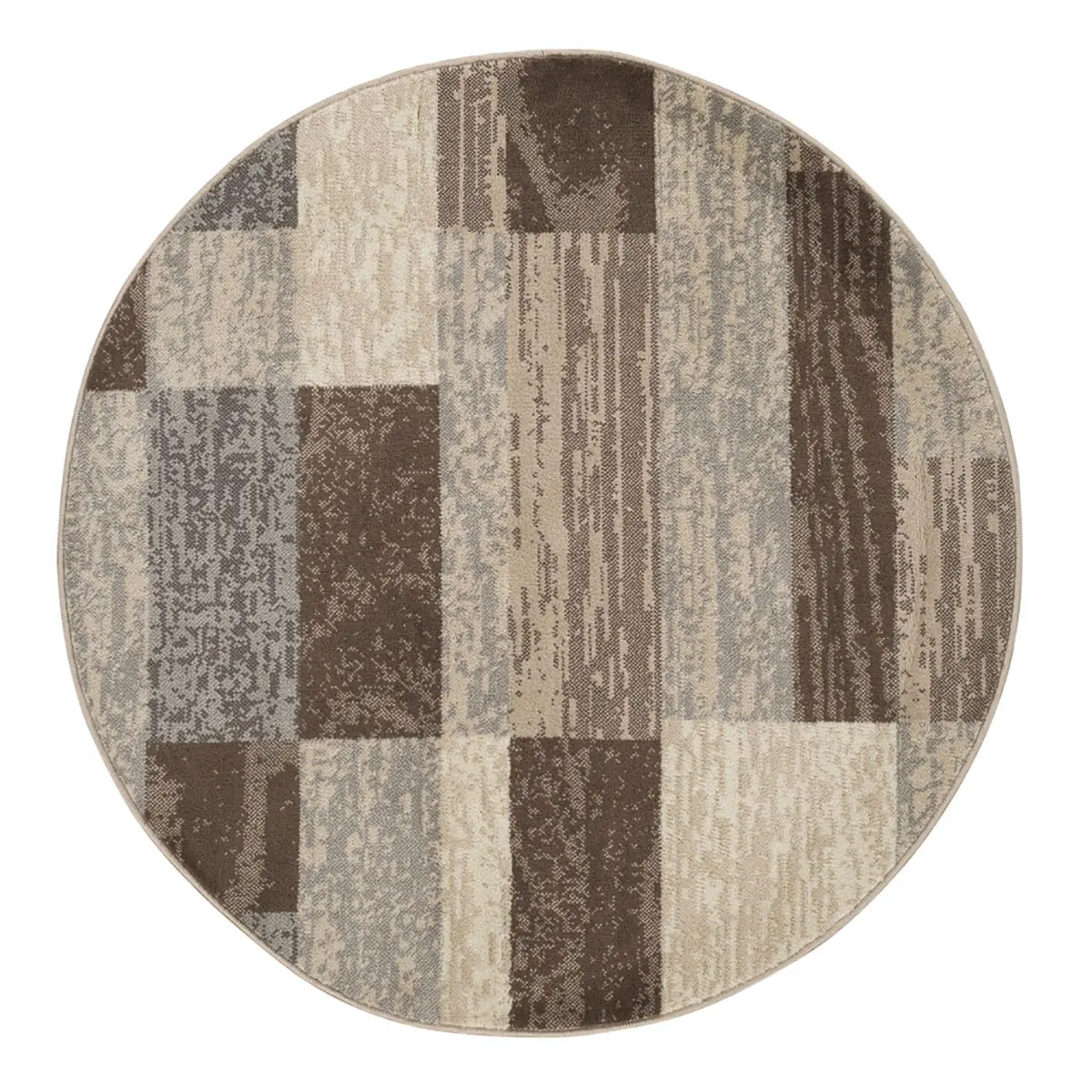 HomeRoots 487107 8 ft. Slate Patchwork Power-Loom Stain-Resistant Round Patchwork Area Rug, Patchwork Area Rugs