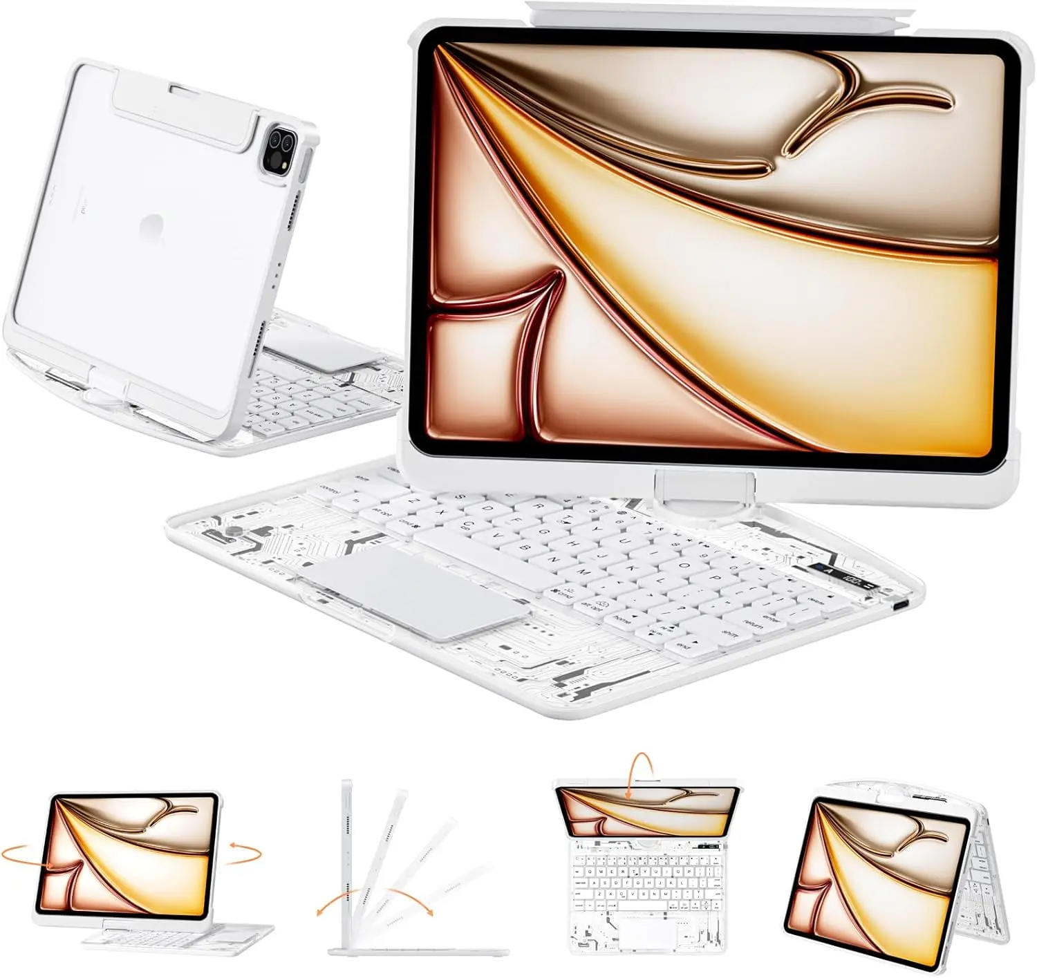 NAIDUN Latest 360 Swivel Keyboard with Transparent Case for iPad Tablet Multifunctional Keyboard Folding Wireless Keyboard