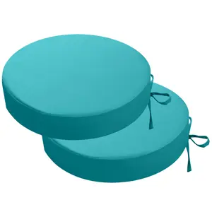 idee-home Round Outdoor Bistro Chair Cushions Set of 2, 15”x15”x 3” Thick Round Seat Cushions with Ties, Waterproof Round Patio Chair Pads for Outdoor Furniture