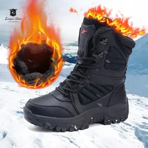 Men’s high-top wool mountaineering/hiking boots with a rubber sole—warm, plush, tactical footwear for winter, closed-toe, black.