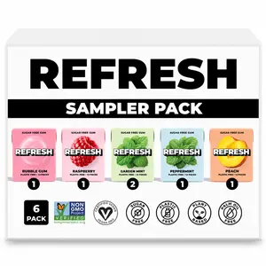Refresh Gum Sampler Variety Pack Sugar Free Chewing Gum - Xylitol, Plant Based, Synthetic Free, Vegan & Non GMO Organic Natural Fruit Flavor