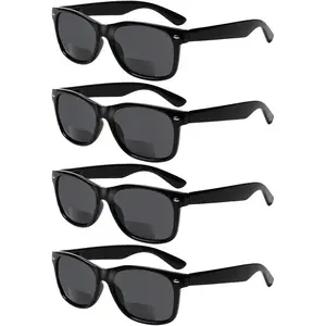 4 Pack Bifocal Reading Glasses Grey Lens Spring Hinge Outdoor Sunglasses Fashion Bifocal Sun Readers for Men Women