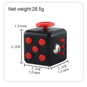 Handheld Stress Relief Fidget Cube 3.3CM x 3.3CM x 1.3 Inch Red Buttons Black Body