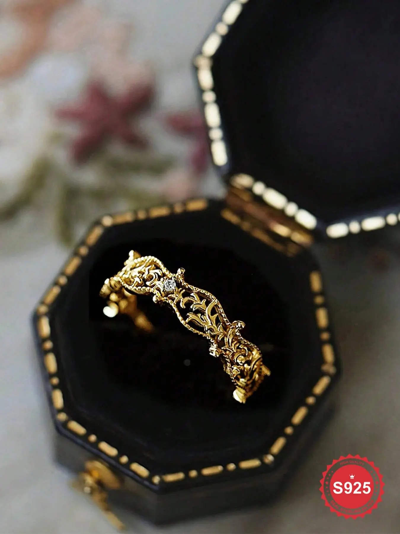S925 Sterling Silver Vintage Style Hollow Out Branch & Leaf Design Ring, Inlaid with Small Cubic Zirconia, Ring for Women, Jewelry for Party, Daily Decor, Vintage Engagement Ring, Vintage Rings, Vintage Inspired Ring