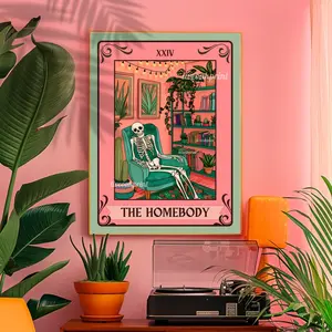 the Homebody Tarot Card - the Homebody Club Print - Spooky Print - Living Room Print - Cute Skeleton Print - Cute Spooky Print - Tarot Card