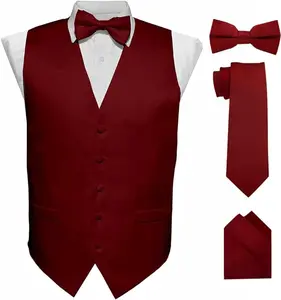 Vittorio Farina Solid Satin Vest Set (Black Back) Var. 01 (Aggie Maroon-Hunter)