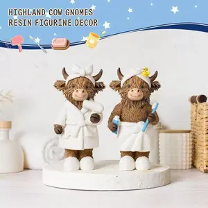 New Creative Home Desktop Resin Toothbrush Highland Cow Statue Ornament, Animal Resin Figurine, Collectible Figurines, Festival Decoration, Casual Style, Home Decor Accessory, Interior Decoration Accessories, No Precious Metal Plating