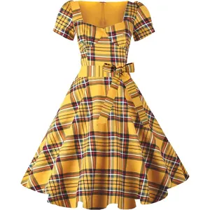 Women's 1950s Vintage Puff Sleeves Cocktail Rockabilly Swing Retro Dress with Pockets NewGift