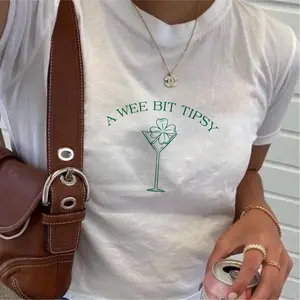 A Wee Bit Tipsy Womens Baby Tee, Cute Funny St. Patrick's Day Shirt For Women, 90s Style Trendy Fitted Shirt, Little Drunk Buzzed