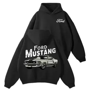 Ford Mustang 2 Sided Hoodie, Retro Vintage Muscle Car Graphic Sweatshirt, Classic Auto Pullover, American Unisex Streetwear, Gift For Dad Him and Car Fans