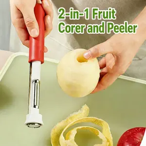 2-in-1 Stainless Steel Apple Corer Peeler Tool Multifunctional Fruit Vegetable Corer Remover Kitchen Gadget Sharp Durable Blades Easy Clean Dishwasher Safe