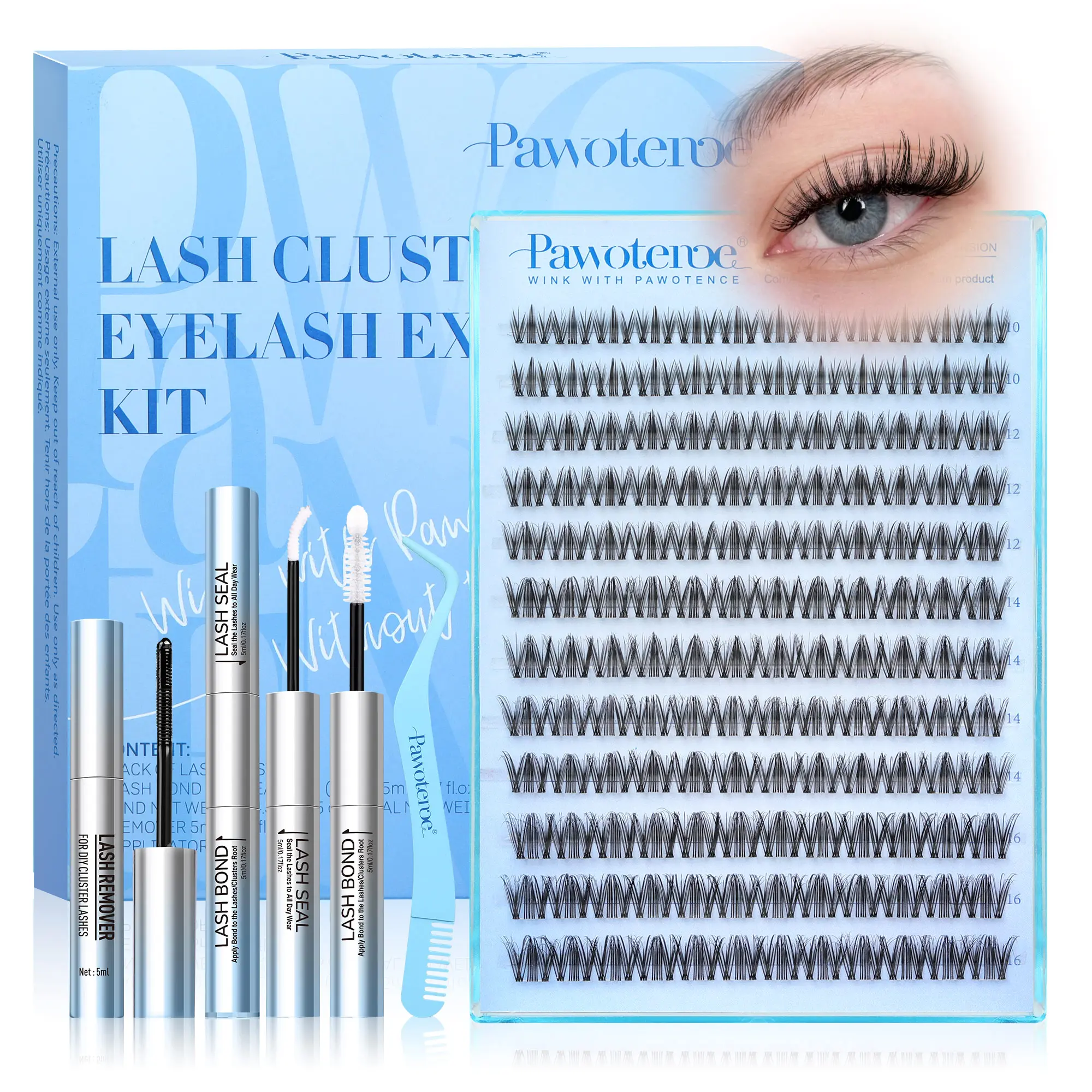 Pawotence 0.03mm Nature Lash Clusters - D Curl Spider Lashes for Adults, Comfortable Super Soft Thin Band, Long Lasting Dramatic DIY Extensions for Clean Makeup Beginners