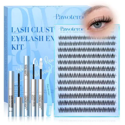 Pawotence 0.03mm Nature Lash Clusters - D Curl Spider Lashes for Adults, Comfortable Super Soft Thin Band, Long Lasting Dramatic DIY Extensions for Clean Makeup Beginners