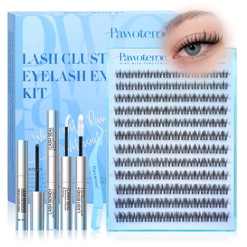 Pawotence 0.03mm Nature Lash Clusters - D Curl Spider Lashes for Adults, Comfortable Super Soft Thin Band, Long Lasting Dramatic DIY Extensions for Clean Makeup Beginners