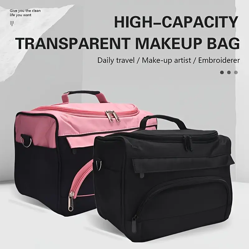 Hair Stylist Tool Organizer Bag, Large Capacity Canvas Case with Multiple Slots for Combs & Zippered Pockets, Adjustable Strap for Travel, Pink & Black, Comb, Anti-Water, 2 Sides Pockets, Handle Or Shoulder Carry, Zipper Details, 3 Front And Back Pockets