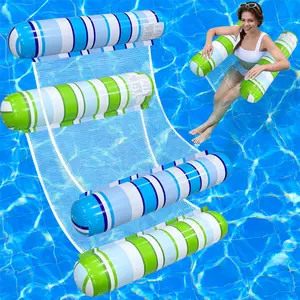 Pool Floats Adult, 2 Pack Inflatable Pool Floats, 4-in-1 Multi-Purpose Rafts Lounger Water Hammock for Swimming Pool, Thick PVC Pool Floaties for Adults Vacation