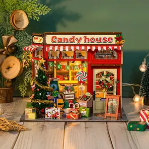 DIY Wood Cabin Christmas Gift, Wooden Miniature Candy House Model, Modern Style, 3D Puzzle, Creative Home Decor, Unisex, Includes Color Box Packaging