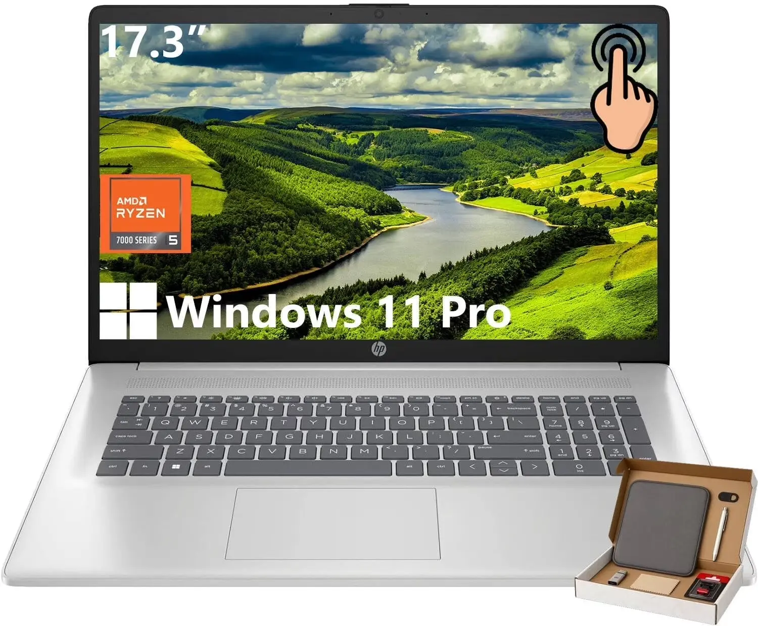 HP 17 Business & Student Laptop, 17.3" HD+ Touchscreen Display, AMD Ryzen 5 7530U, 16/32GB RAM, 1/2TB SSD, Windows 11 Pro, Wi-Fi 6, Webcam