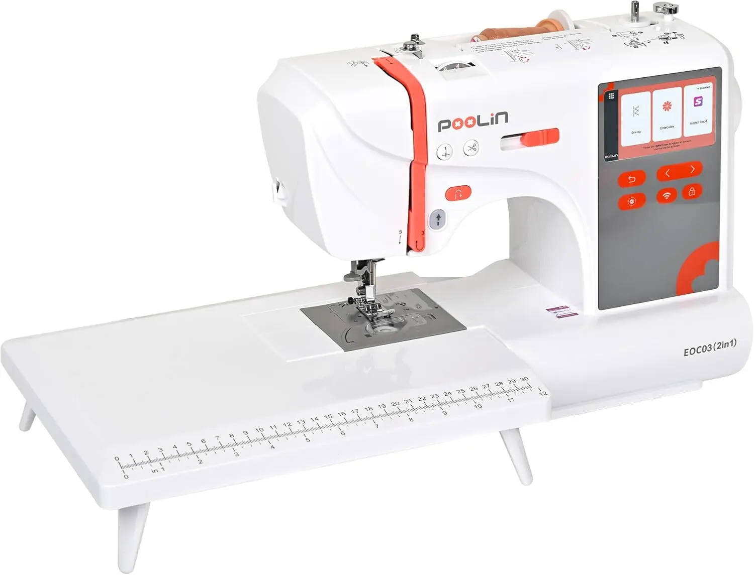 PooLin EOC03 Multifunctional Home Sewing & Computerized Embroidery Machine (2in1), 4"x4" & 4"x9.25" Embroidery Sizes, 130 Built-in Designs, 207 Sewing Stitches, 4.3" Touch Screen, WiFi Transfer, Full Kits, 1-on-1 Training, Home Sewing Machine