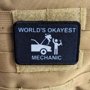 World's okayest mechanic blue collar 2"x3" patch with hook and loop back