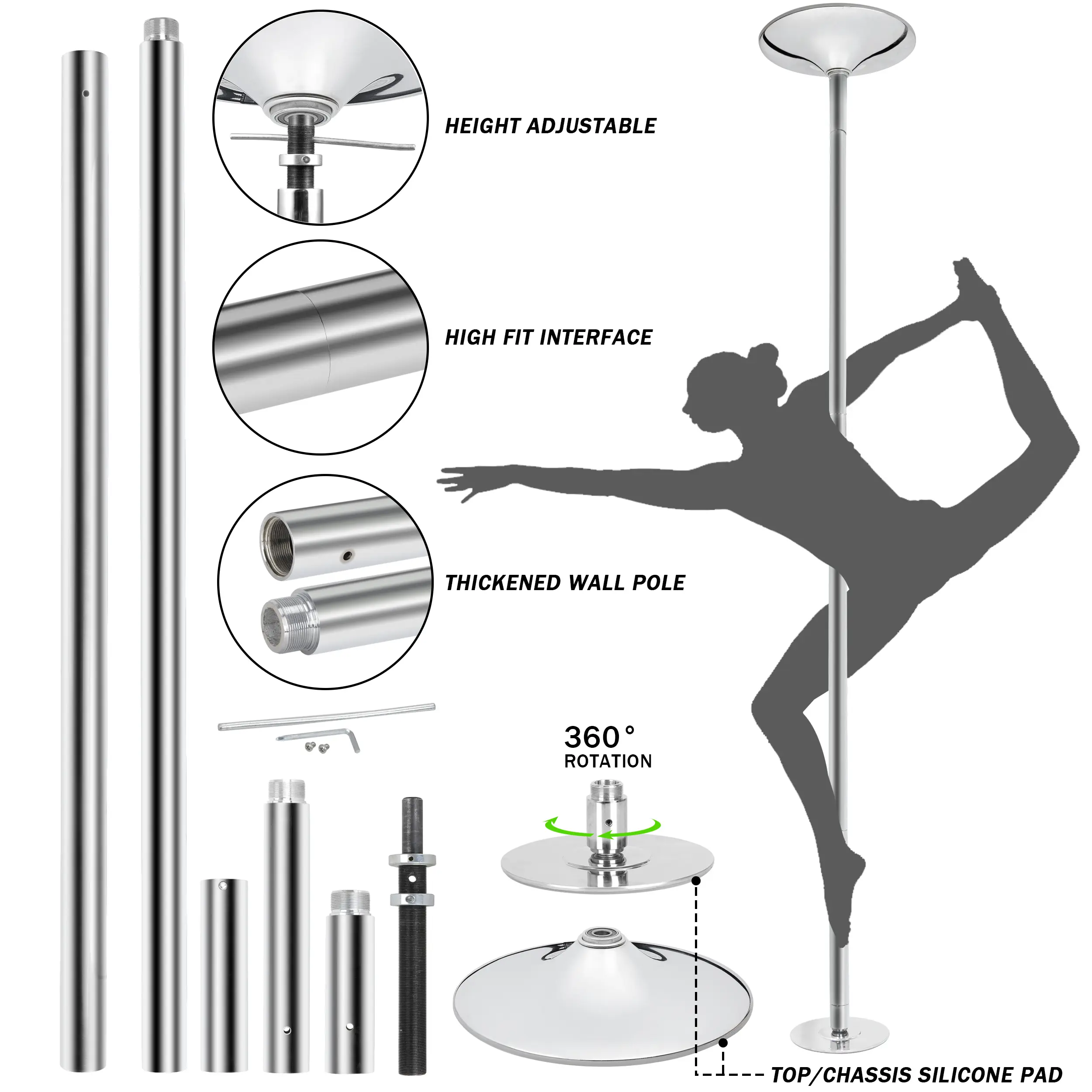 Segawe Adjustable Height Dance Pole Kit - 45mm Dual Spinning & Static Modes, At Home Gym Equipment, Home Workout Gear for Gym Fitness & Gymnastics Training,summerwins