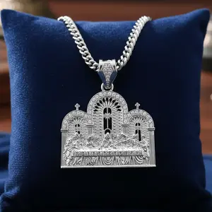 Men's Silver Plated Jesus Last Supper Religious Pendant & 6mm 20" 24" 30" Cuban Chain Hip Hop Style Necklace Jewelry