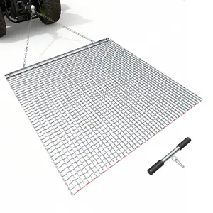 VEVOR Drag Harrow, 4 x 4 ft, High-Efficiency Chain Harrow Rake, ATVs UTVs Tractors Attachments, Durable Galvanized Steel Mesh Drag Mat with Towing Chain, for Gravel Driveway Ruts Farm Field Leveling