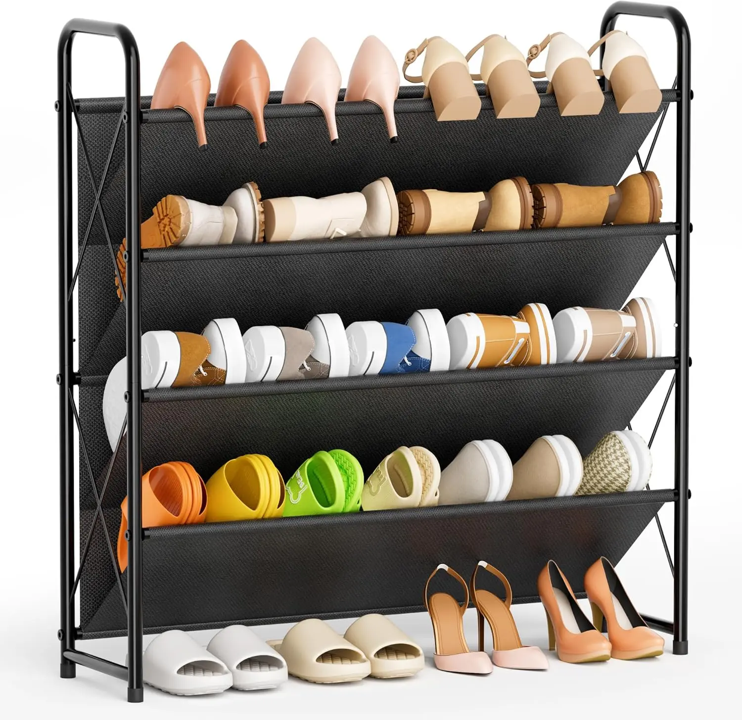 Shoe Rack for Closet Organizer - Slim Shoe Rack for 24 Pairs, Slanted Shoe Shelf, Slim Design for Storage