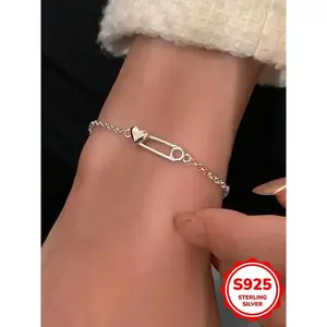 S925 Sterling Silver Heart-Shaped Bracelet, Heart Charm Bracelet, Fashionable Bracelets for Women & Girls, Trendy All-Match & Exquisite Jewelry for Birthday Gift
